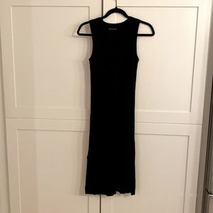 Black ribbed mid-length dress